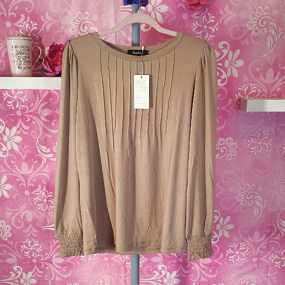 Sunbs Taupe Pleated Blouse